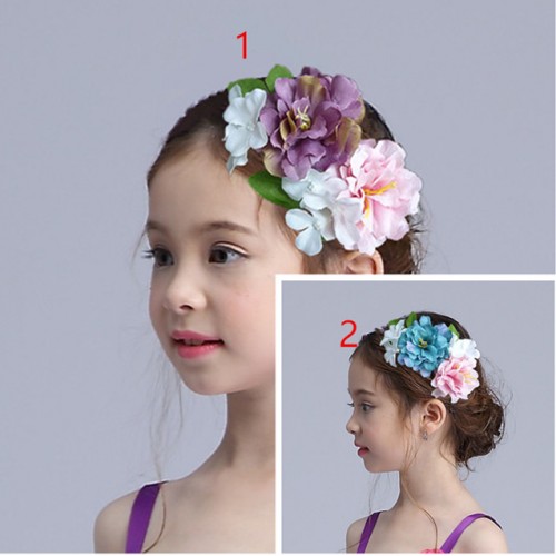 Girls modern dance stage performance chrous singers party show flowers girls cosplay photos headdress hair flowers